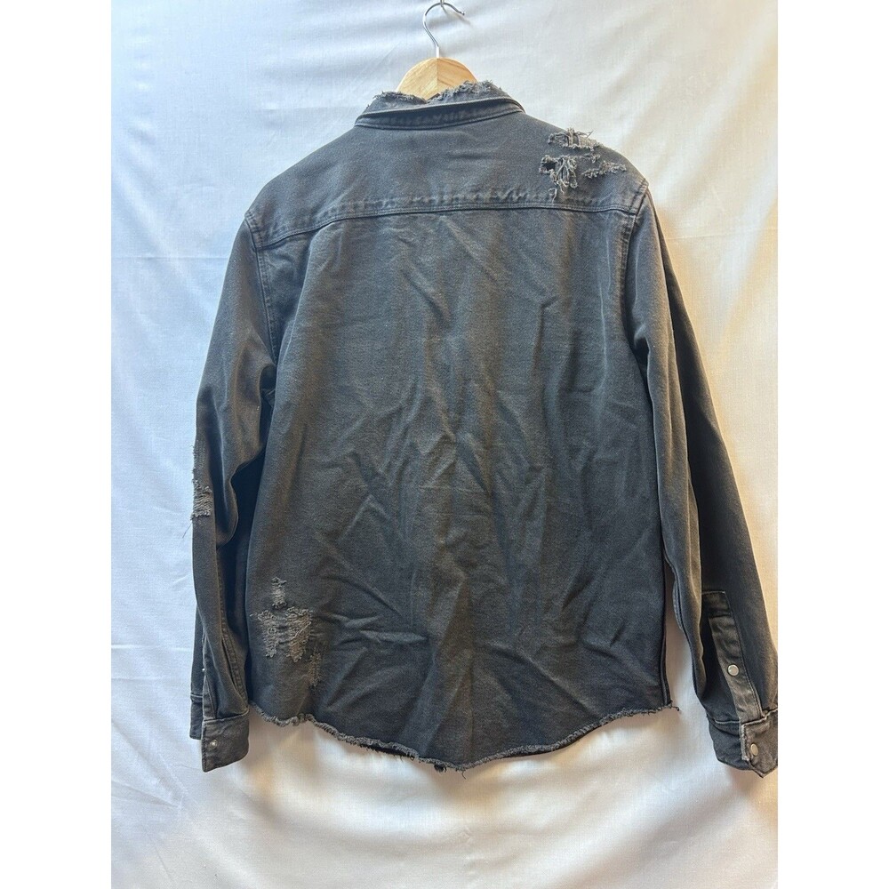 Christian Battle Jacket Black Rock Jean Button Up Patches Jesus Mens XL Distress - Picture 8 of 8
